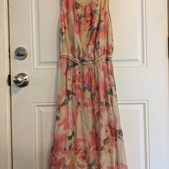 Prontomoda Giusy Watercolor Floral Floor Length Silk Maxi Dress Size Medium - Picture 3 of 11